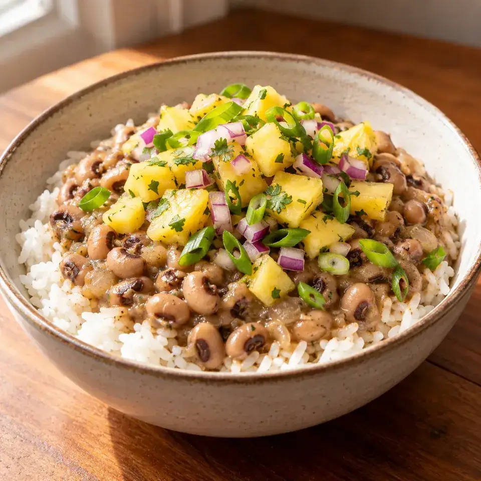 Coconut Jerk Peas with Pineapple Salsa — serving inspiration