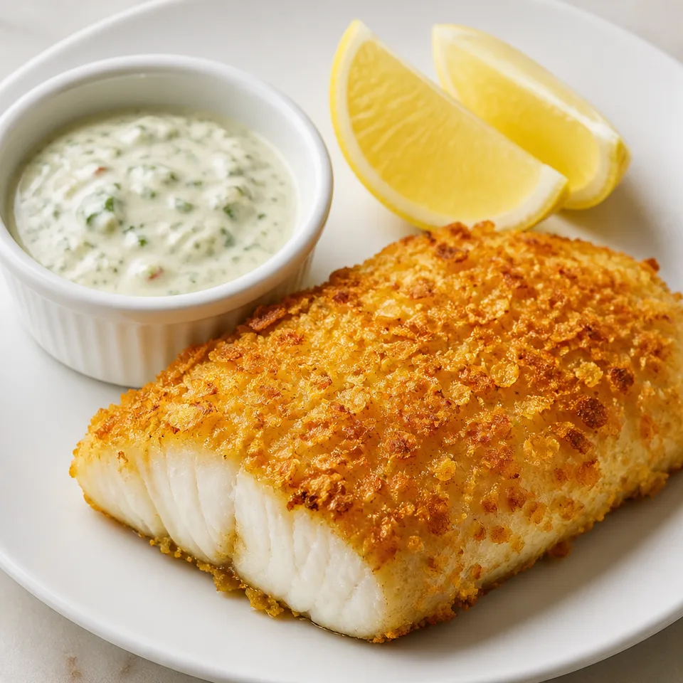 Cornflake Crusted Halibut with Chile Cilantro Aioli — serving inspiration