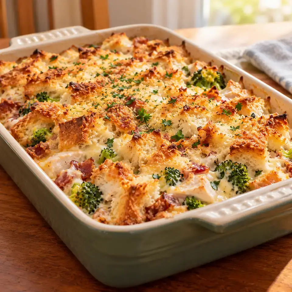 Creamy Bacon, Chicken and Broccoli Strata (Bread Bake) — serving inspiration