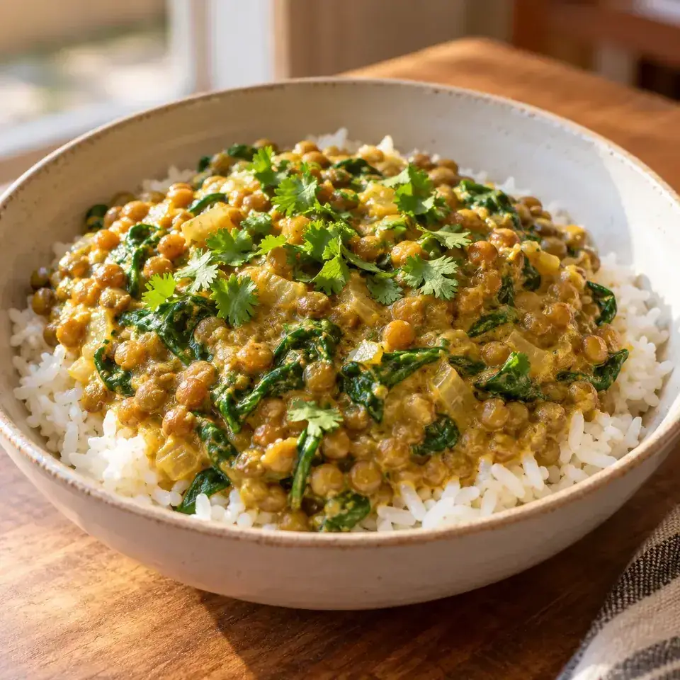 Creamy Coconut Curry Lentils with Spinach — serving inspiration