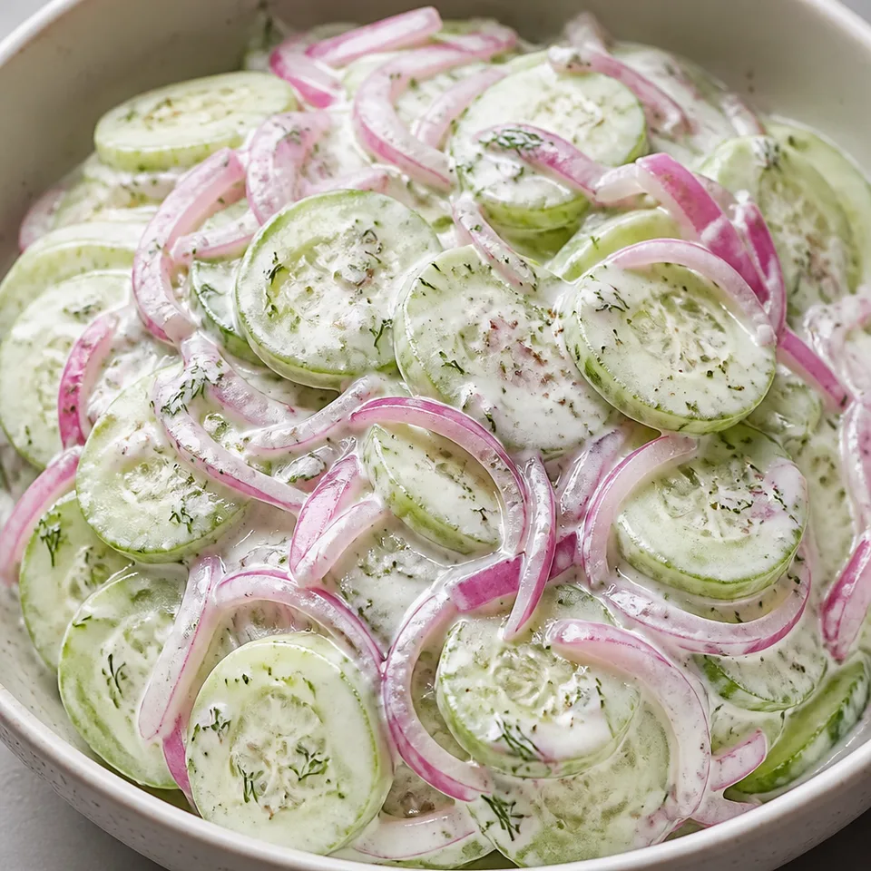 Creamy Cucumber Salad with Pickled Red Onions — serving inspiration