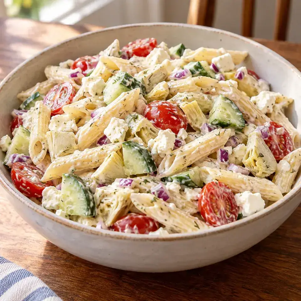 Creamy Lemon Dill Greek Pasta Salad — serving inspiration