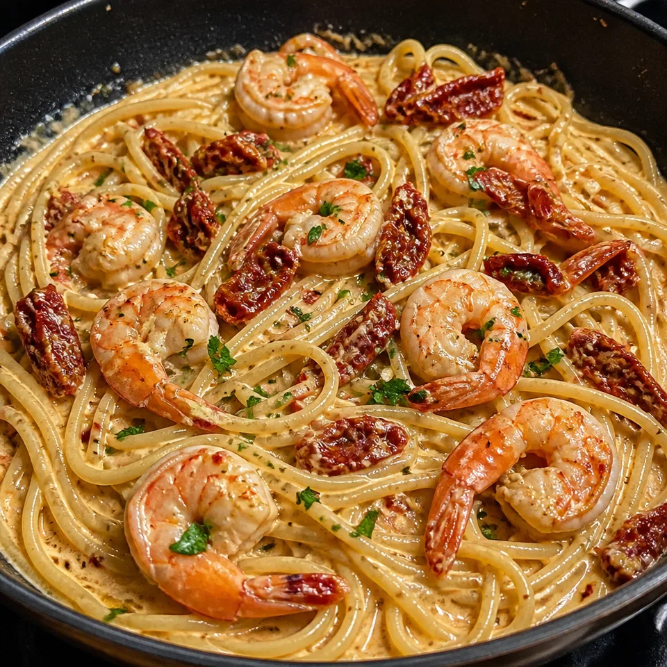 Creamy Shrimp and Sun-Dried Tomatoes Pasta — serving inspiration