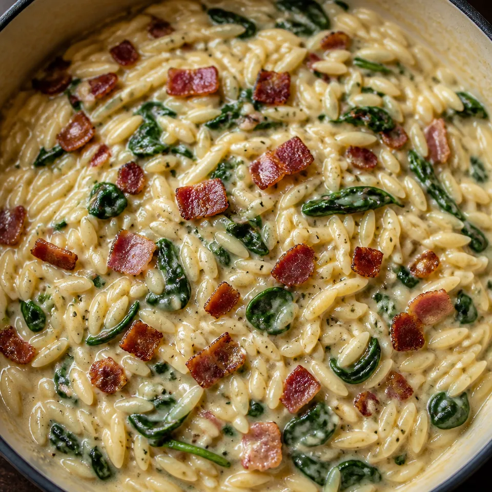Creamy Spinach Bacon Orzo — serving inspiration