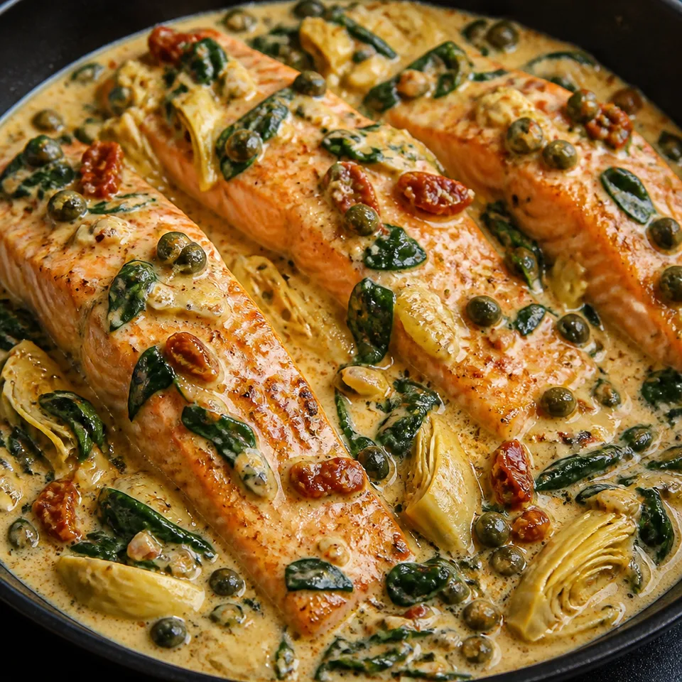 Creamy Tuscan Salmon with Spinach, Artichokes, and Garlic — serving inspiration