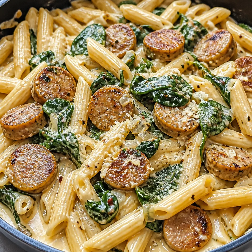 Creamy Vegan Sausage Pasta with Spinach — serving inspiration