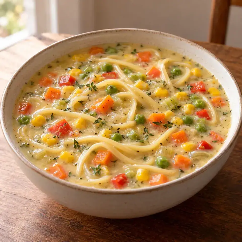 Creamy Vegetable Soup with Noodles — serving inspiration