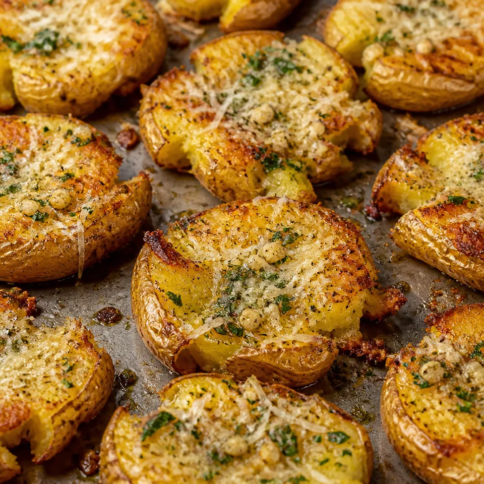 Crispy Garlic Butter Parmesan Smashed Potatoes — serving inspiration