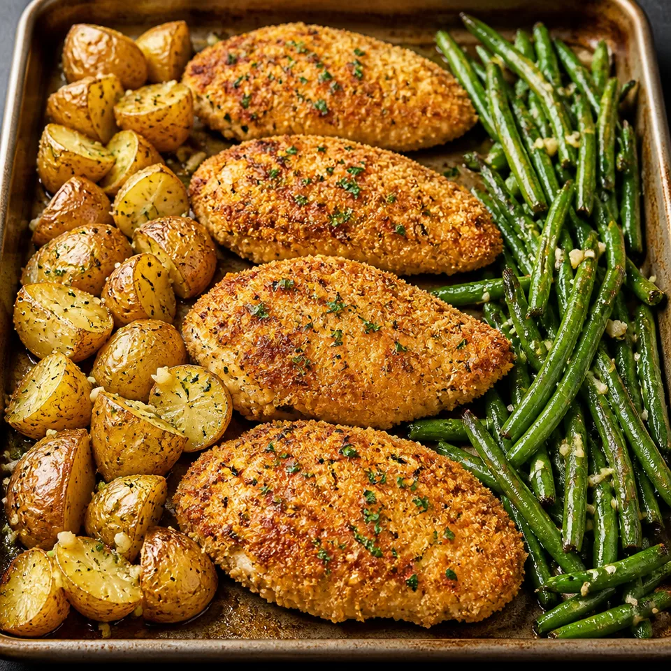 Crispy Parmesan Baked Chicken with Veggies (Milanese) — serving inspiration