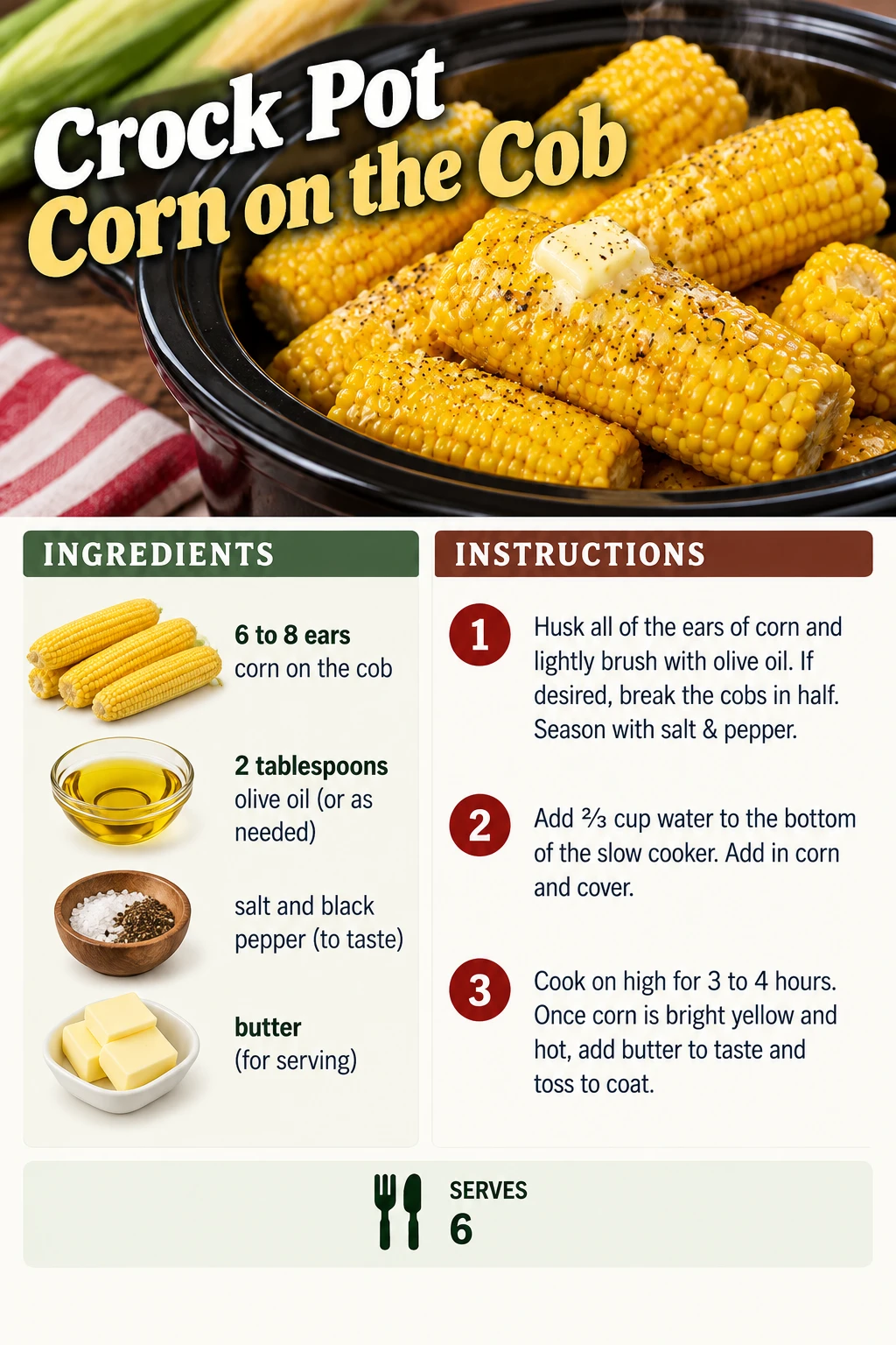 Saved Crock Pot Corn on the Cob recipe card; accessible ingredients and instructions are listed above.