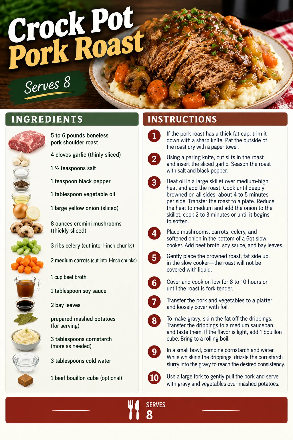 Saved Crock Pot Pork Roast recipe card; accessible ingredients and instructions are listed above.