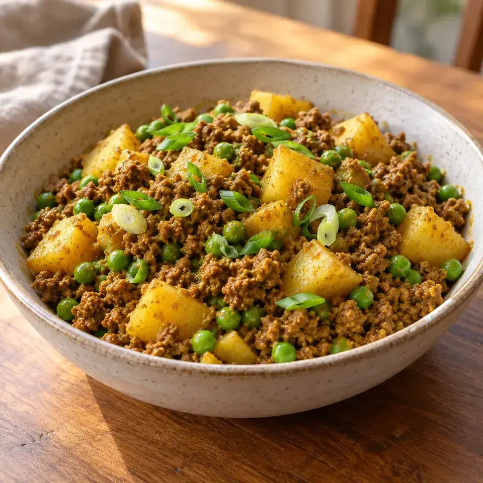 Curried Ground Beef with Peas and Potatoes — serving inspiration