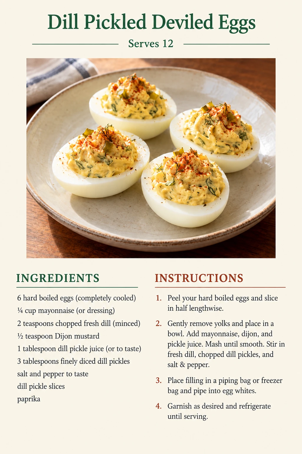 Saved Dill Pickled Deviled Eggs recipe card; accessible ingredients and instructions are listed above.