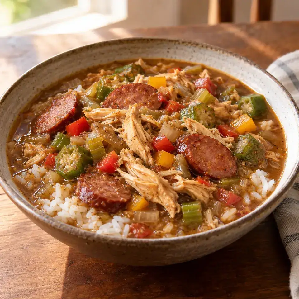 Easy Chicken and Sausage Gumbo Recipe — serving inspiration