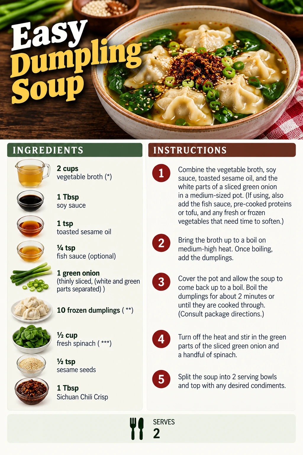 Saved Easy Dumpling Soup recipe card; accessible ingredients and instructions are listed above.