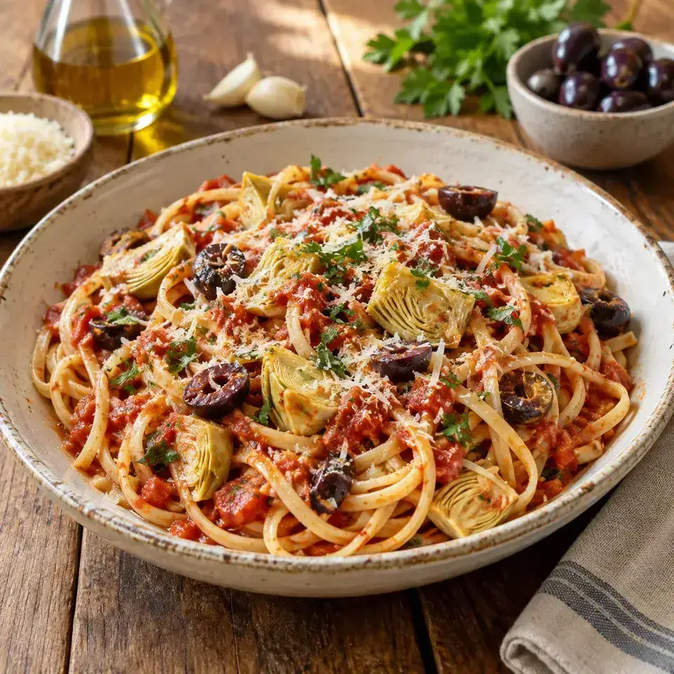 Artichoke olive linguine — serving inspiration