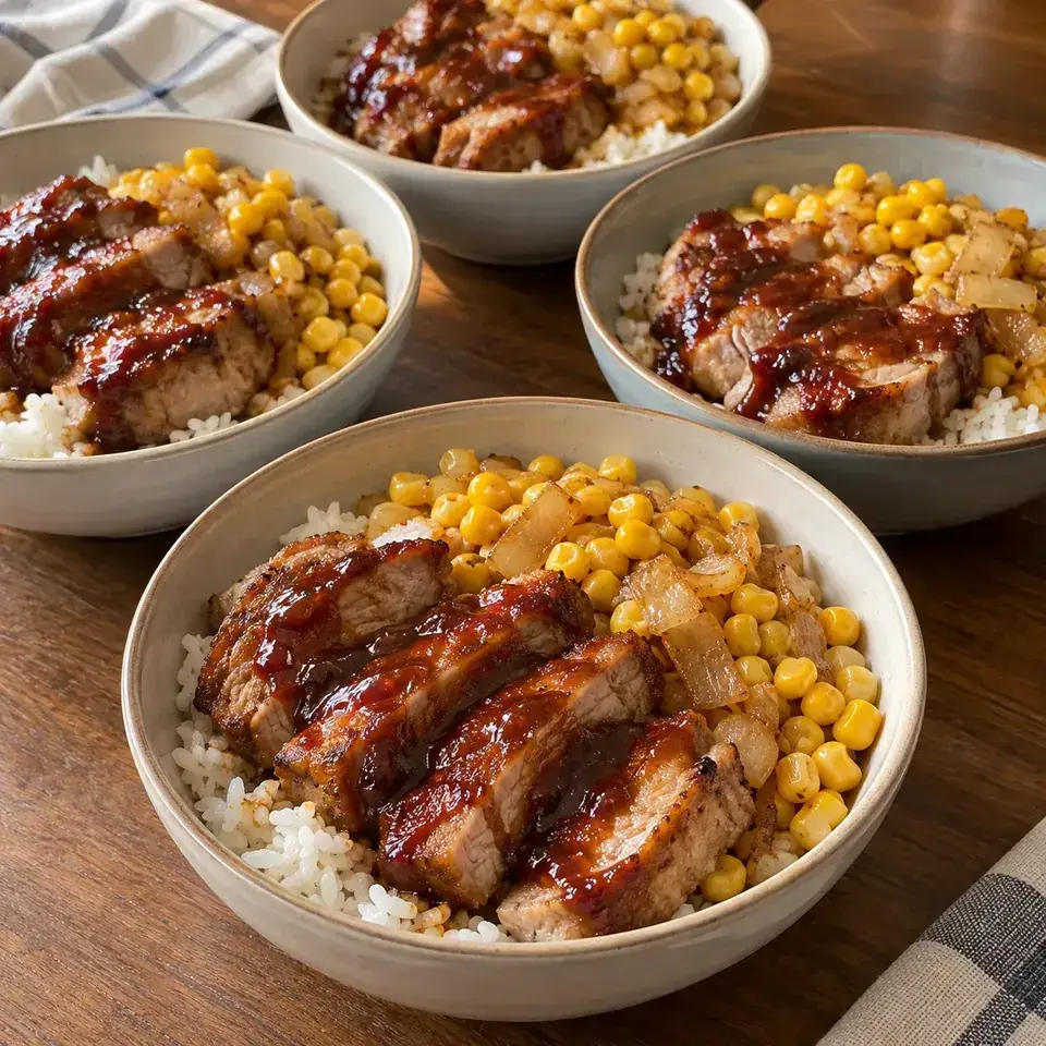 BBQ pork chop bowls — serving inspiration