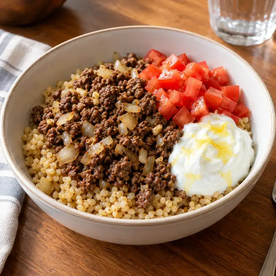 Beef bulgur bowls — serving inspiration