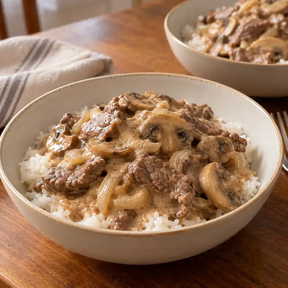 Beef stroganoff bowls — serving inspiration