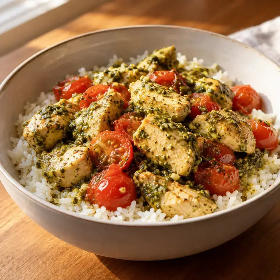 Chicken pesto rice bowls — serving inspiration