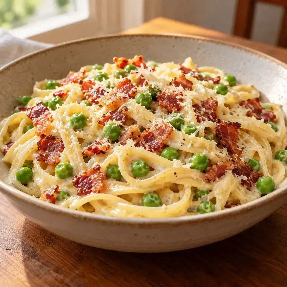 Creamy bacon pea pasta — serving inspiration