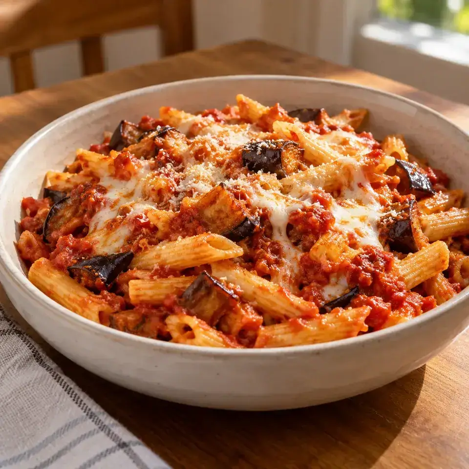 Eggplant marinara penne — serving inspiration