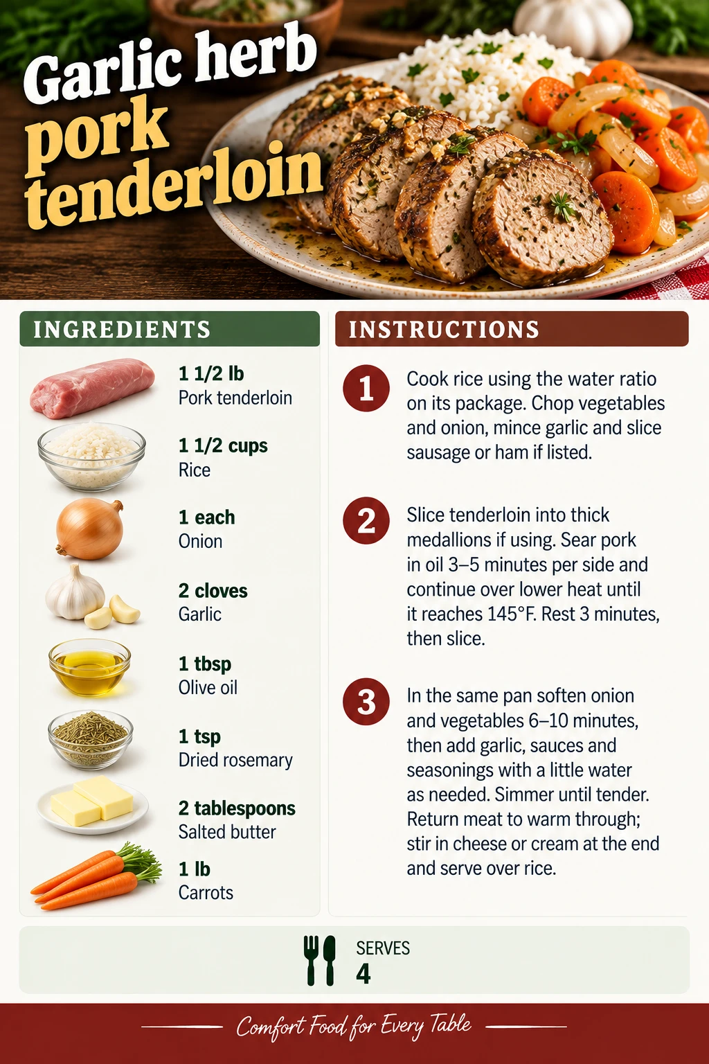 Saved Garlic herb pork tenderloin recipe card; accessible ingredients and instructions are listed above.