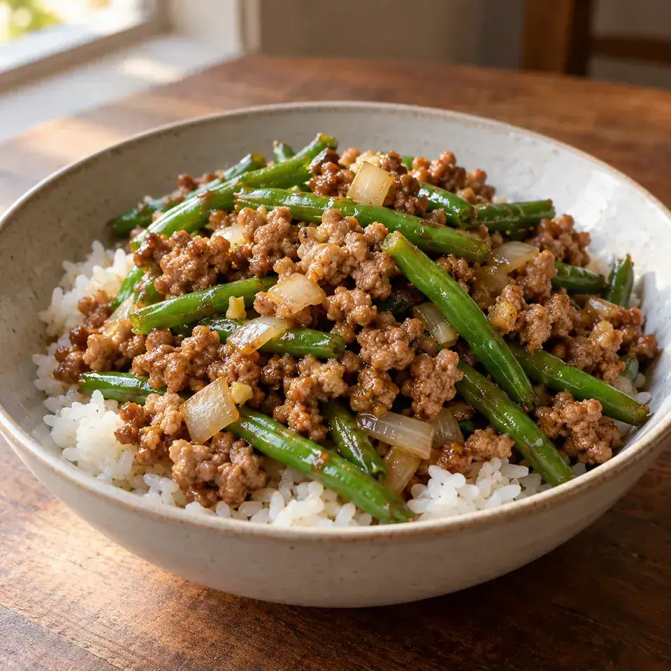 Ginger pork green beans — serving inspiration
