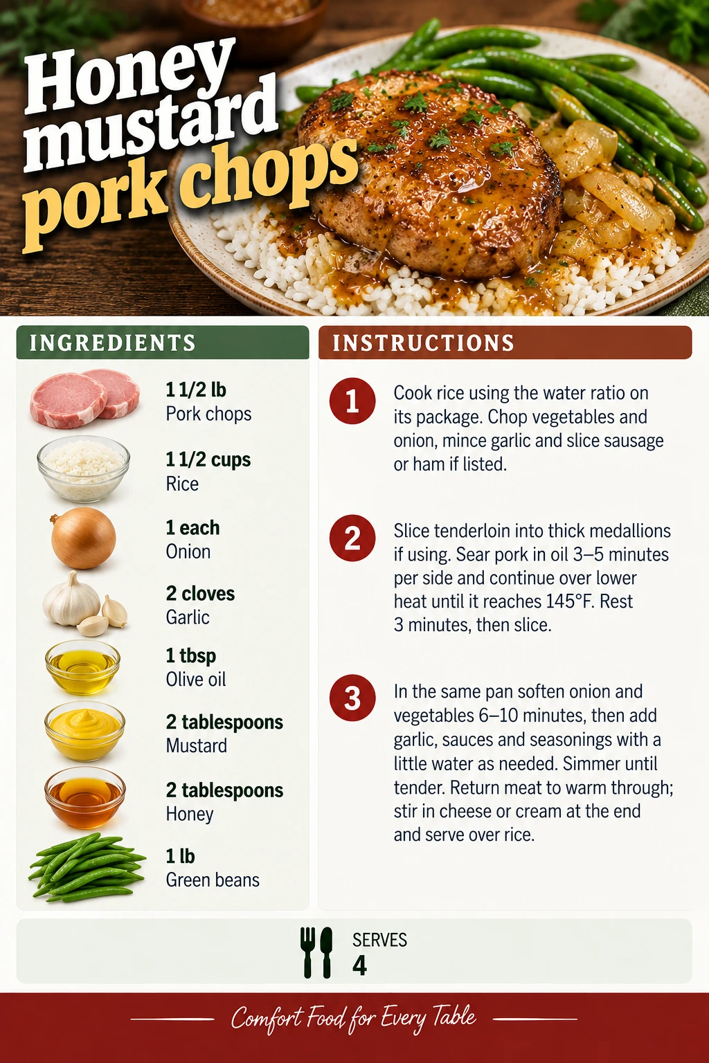 Saved Honey mustard pork chops recipe card; accessible ingredients and instructions are listed above.