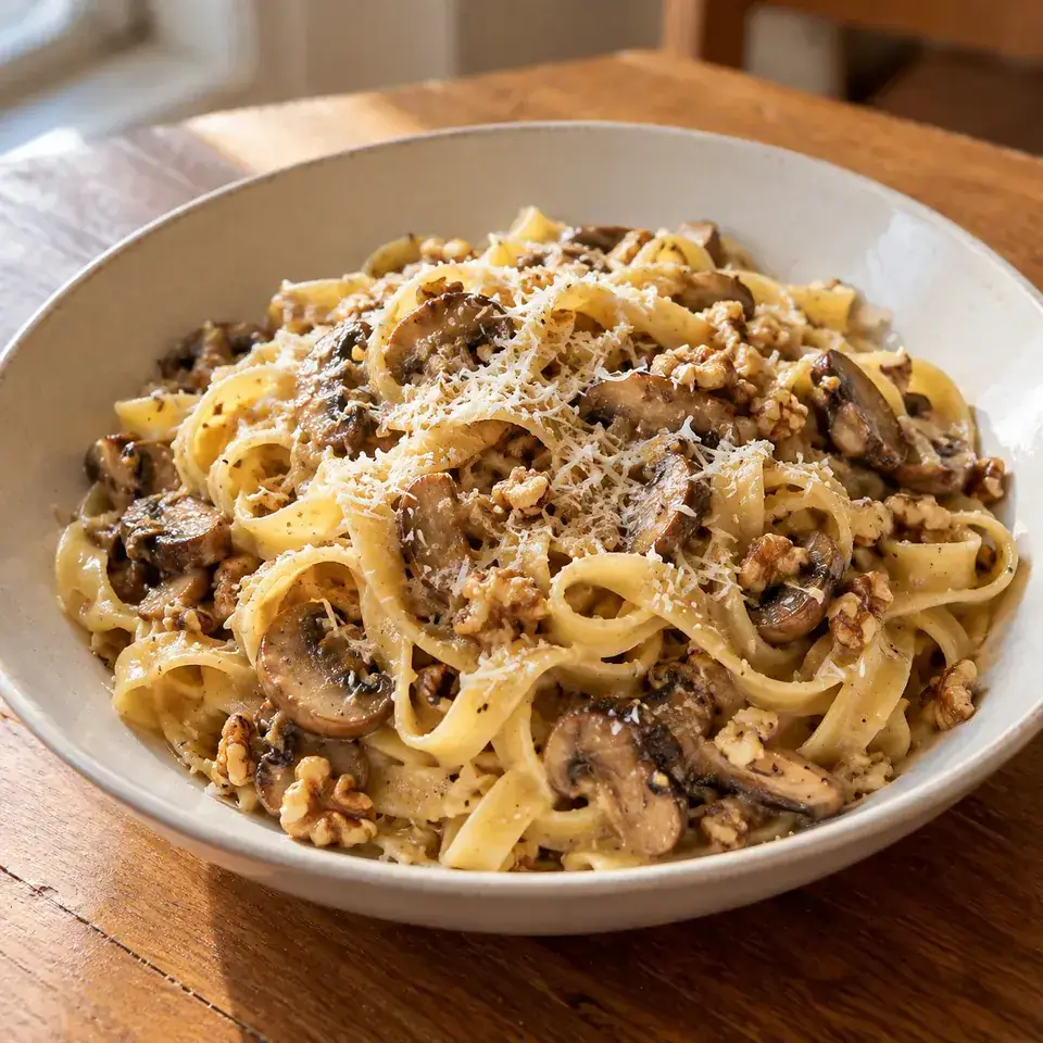 Mushroom walnut tagliatelle — serving inspiration
