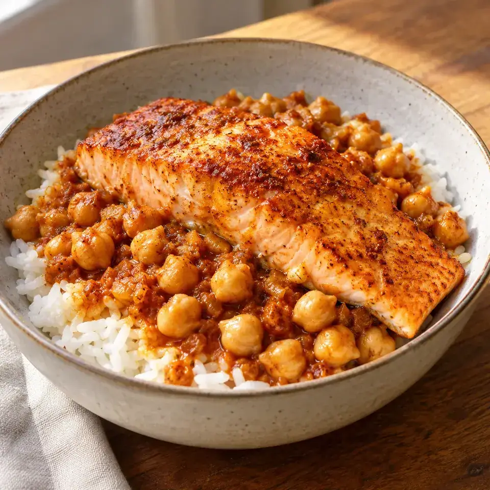 Paprika salmon chickpea bowls — serving inspiration