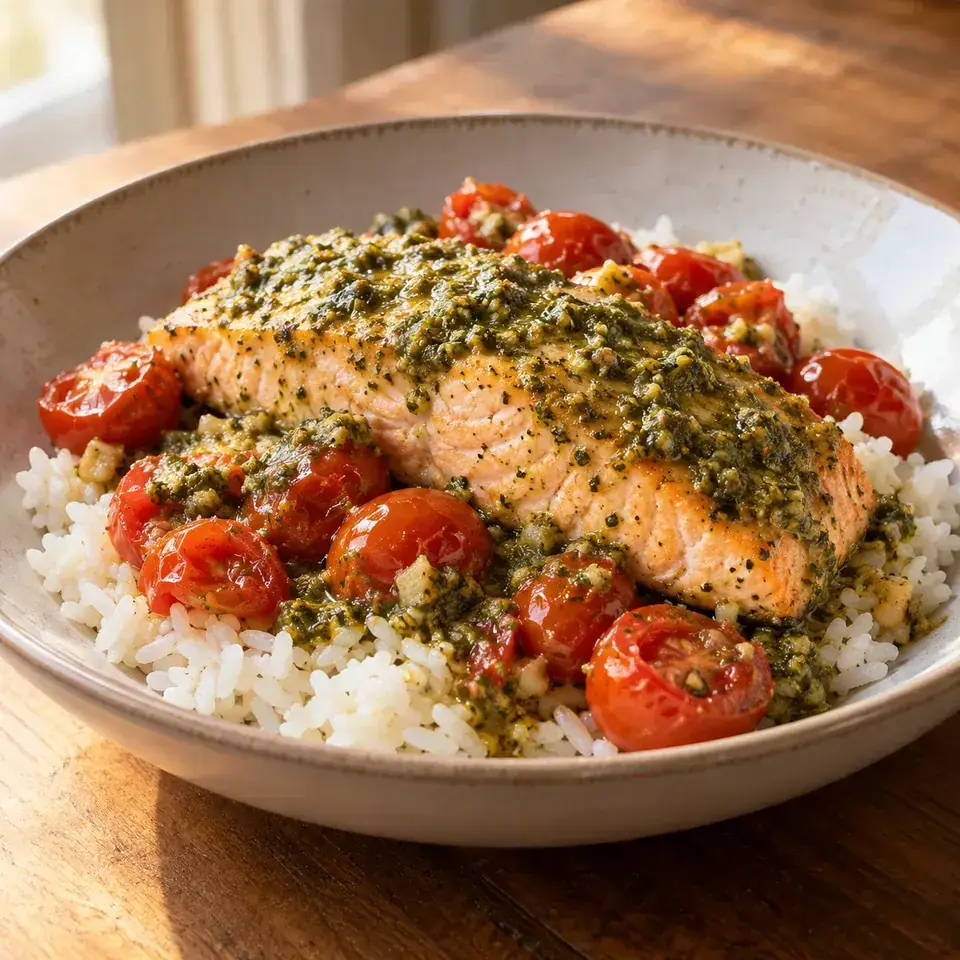 Pesto baked salmon — serving inspiration