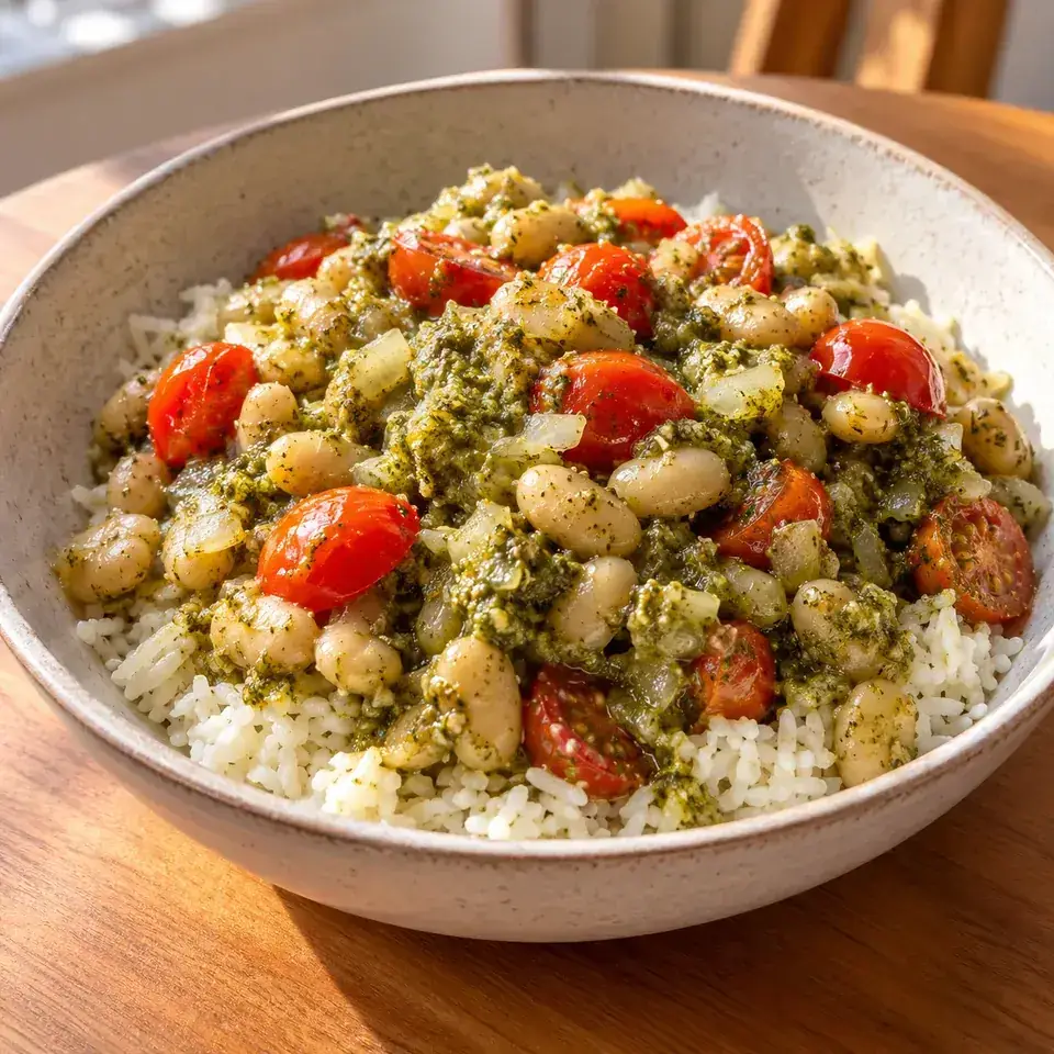 Pesto white bean bowls — serving inspiration
