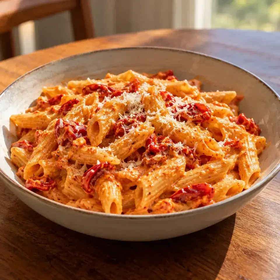 Roasted pepper goat cheese pasta — serving inspiration