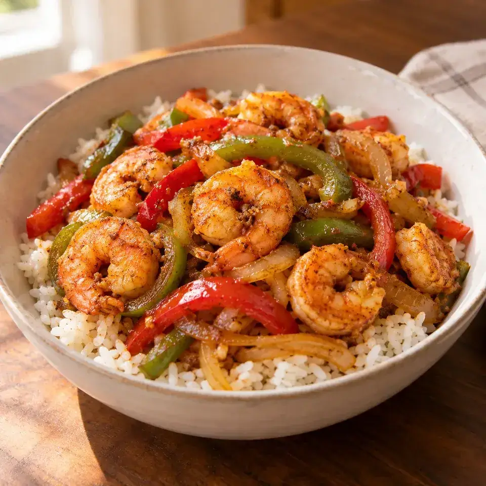 Shrimp fajita bowls — serving inspiration