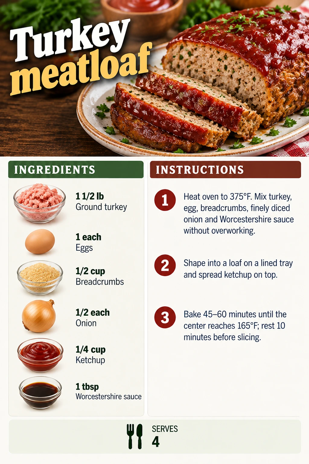 Saved Turkey meatloaf recipe card; accessible ingredients and instructions are listed above.