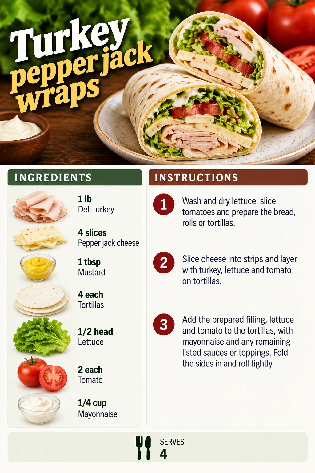 Saved Turkey pepper jack wraps recipe card; accessible ingredients and instructions are listed above.