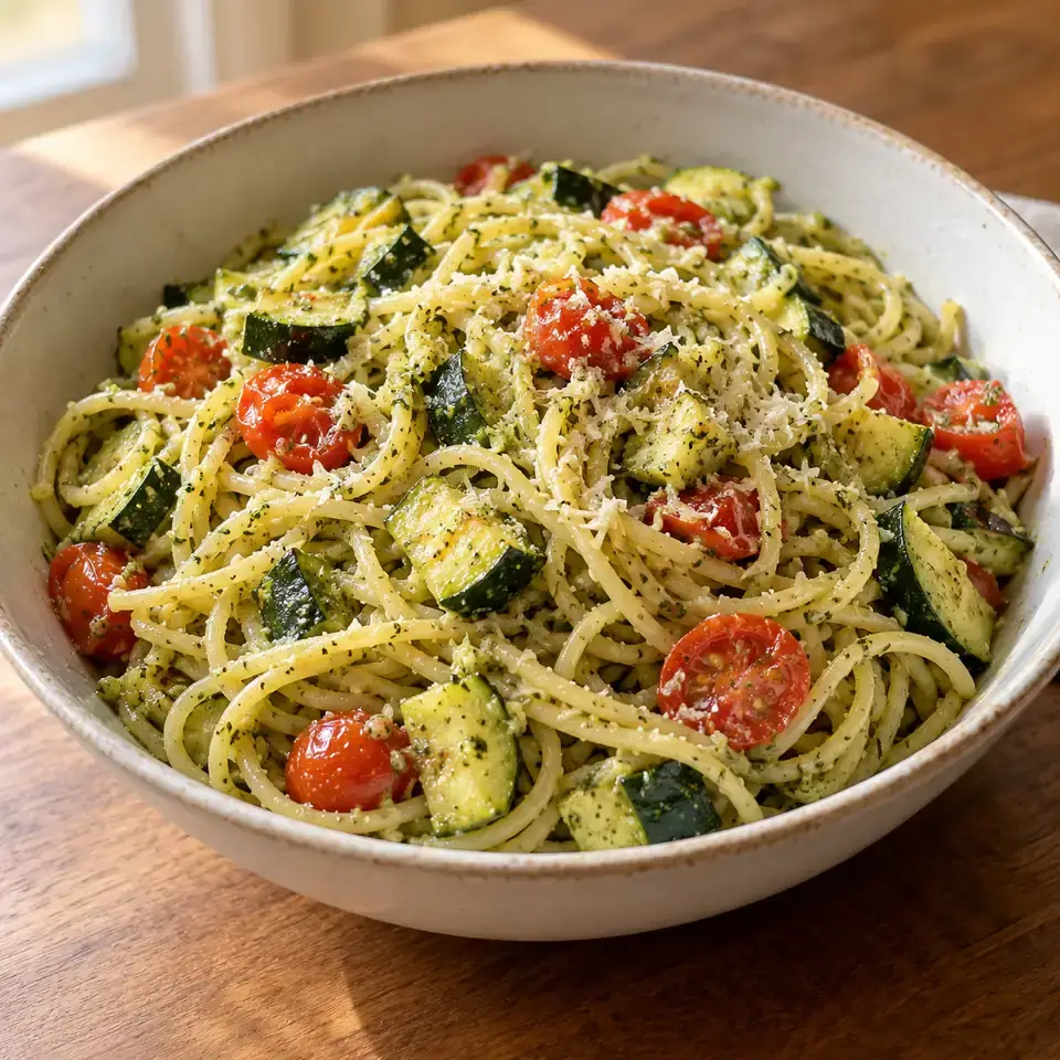 Zucchini pesto spaghetti — serving inspiration