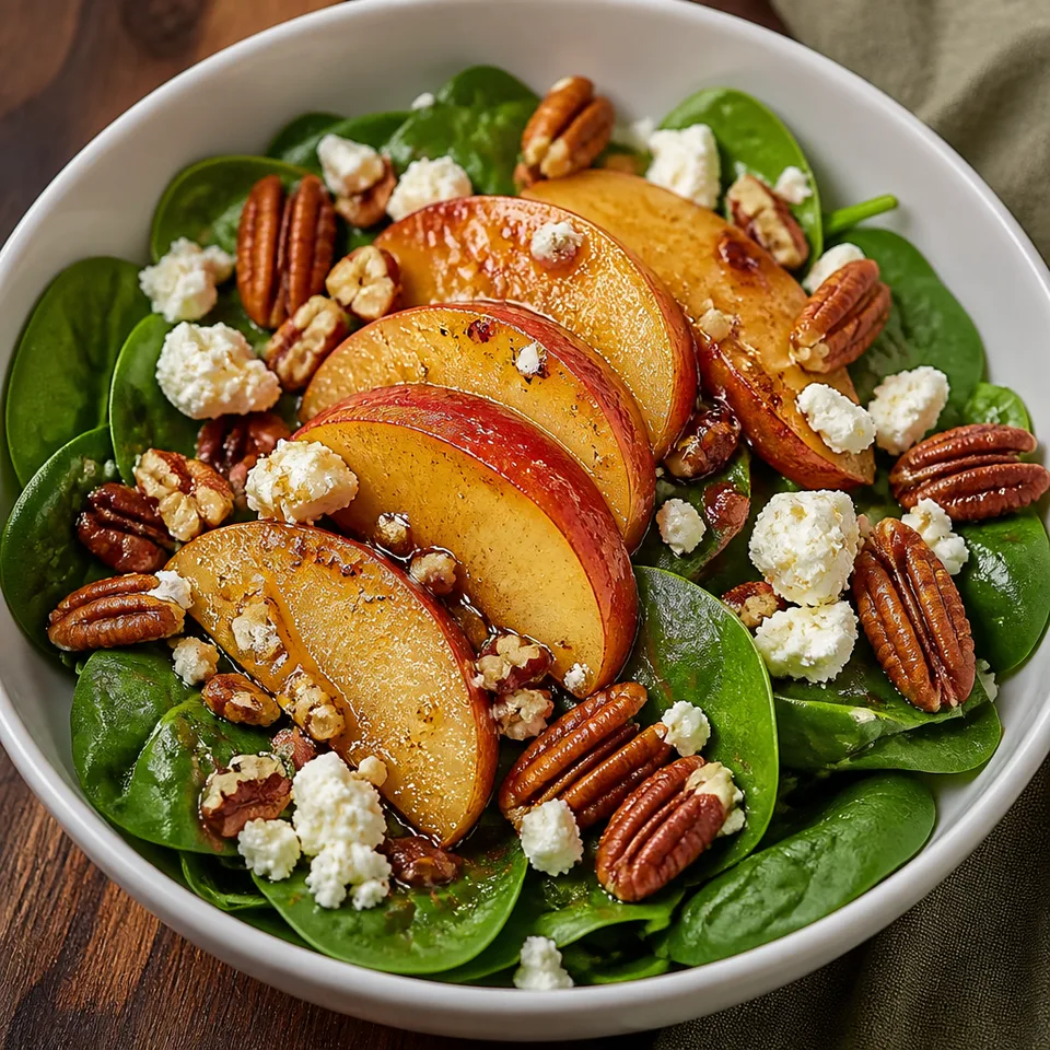 Fall Harvest Salad with Apples, Pecans, Spinach, and Maple-Lime Dressing — serving inspiration