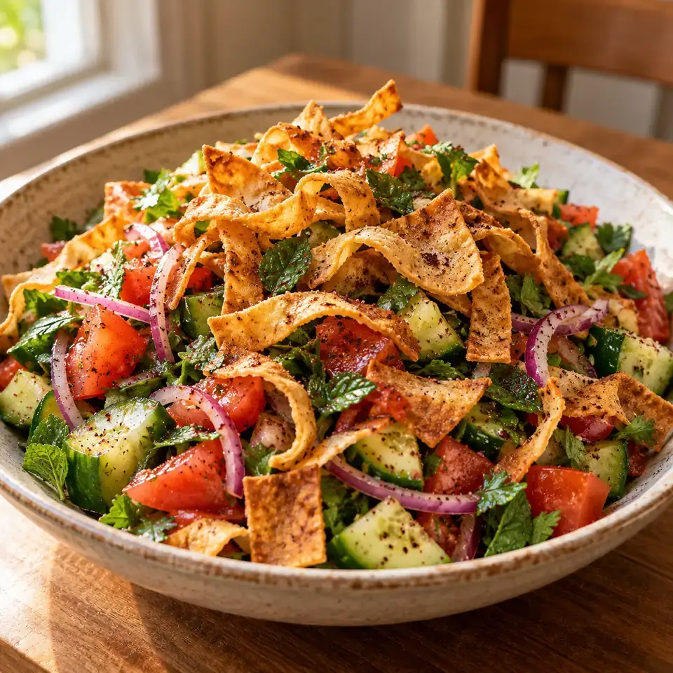 Fattoush With Crunchy Flatbread Ribbons — serving inspiration