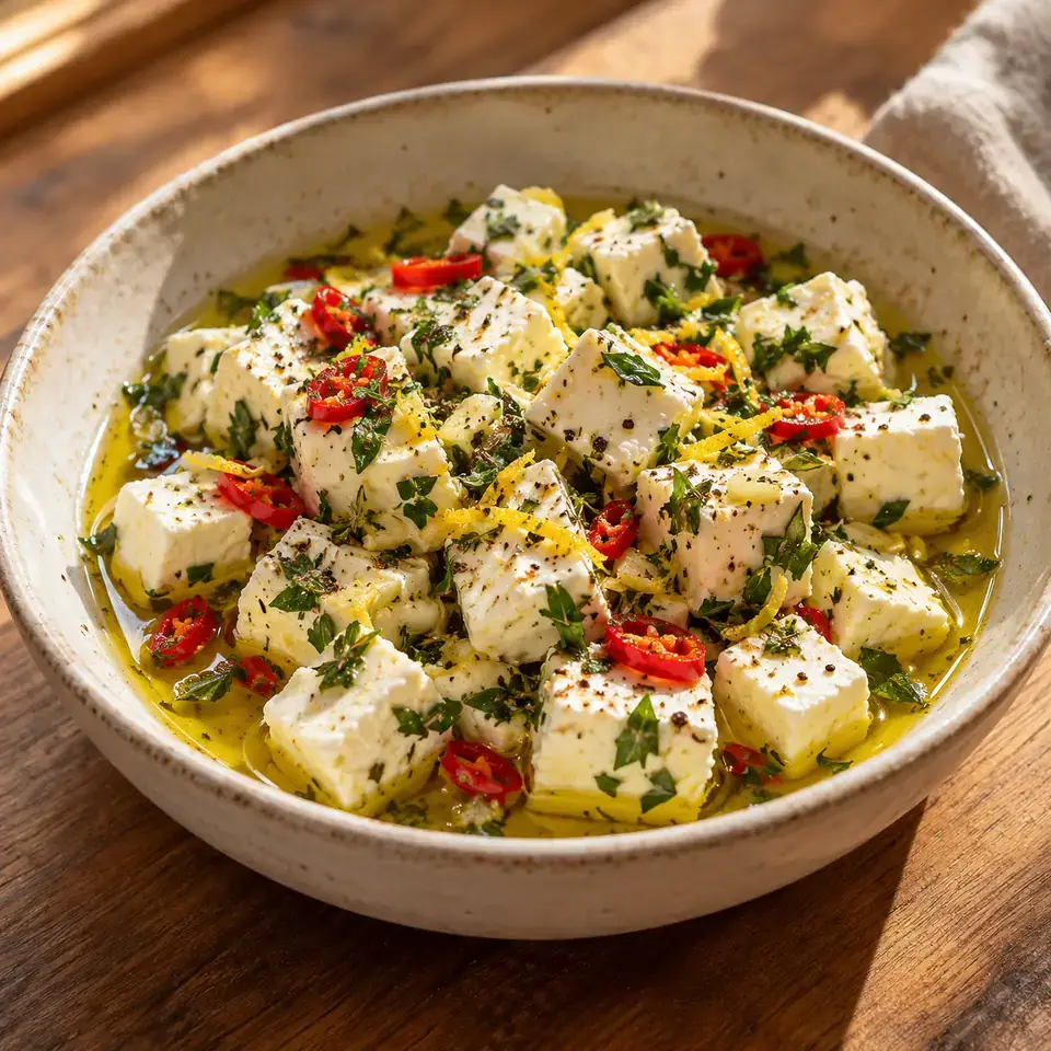 Feta Marinated with Herbs and Chilli — serving inspiration