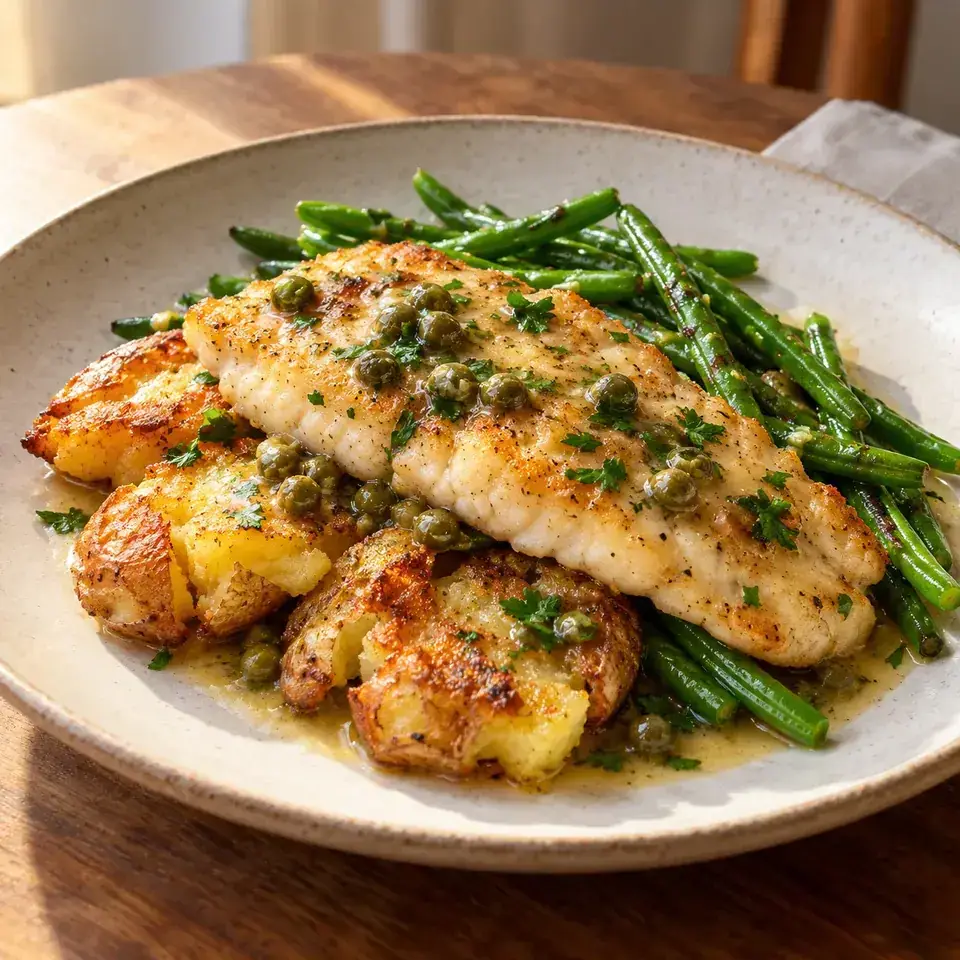 Fish Piccata With Crispy Smashed Potatoes (15 Minute Meal) — serving inspiration