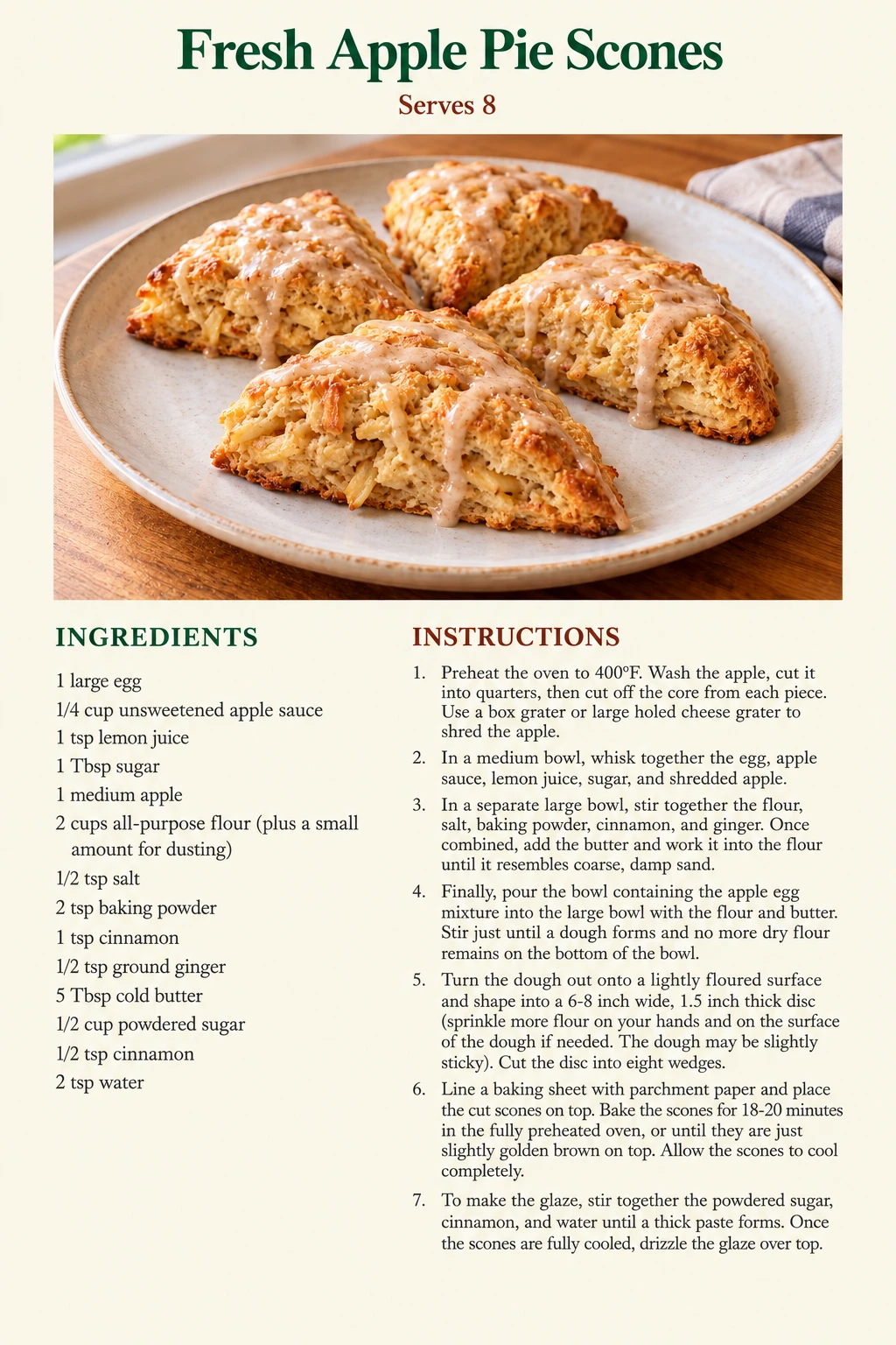 Saved Fresh Apple Pie Scones recipe card; accessible ingredients and instructions are listed above.