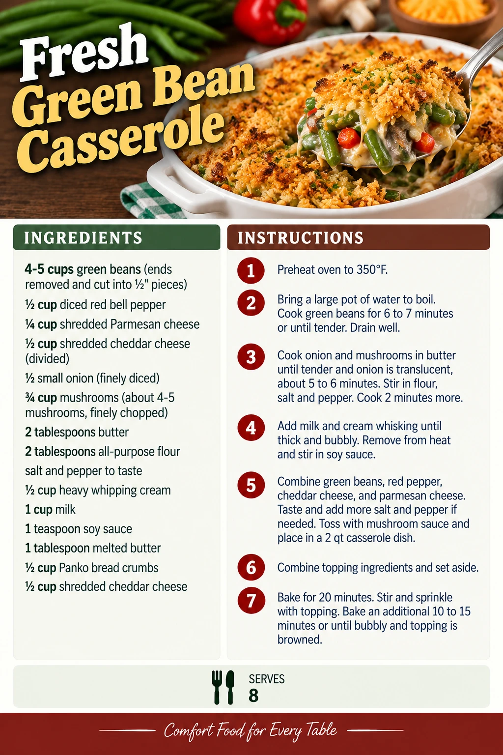 Saved Fresh Green Bean Casserole recipe card; accessible ingredients and instructions are listed above.