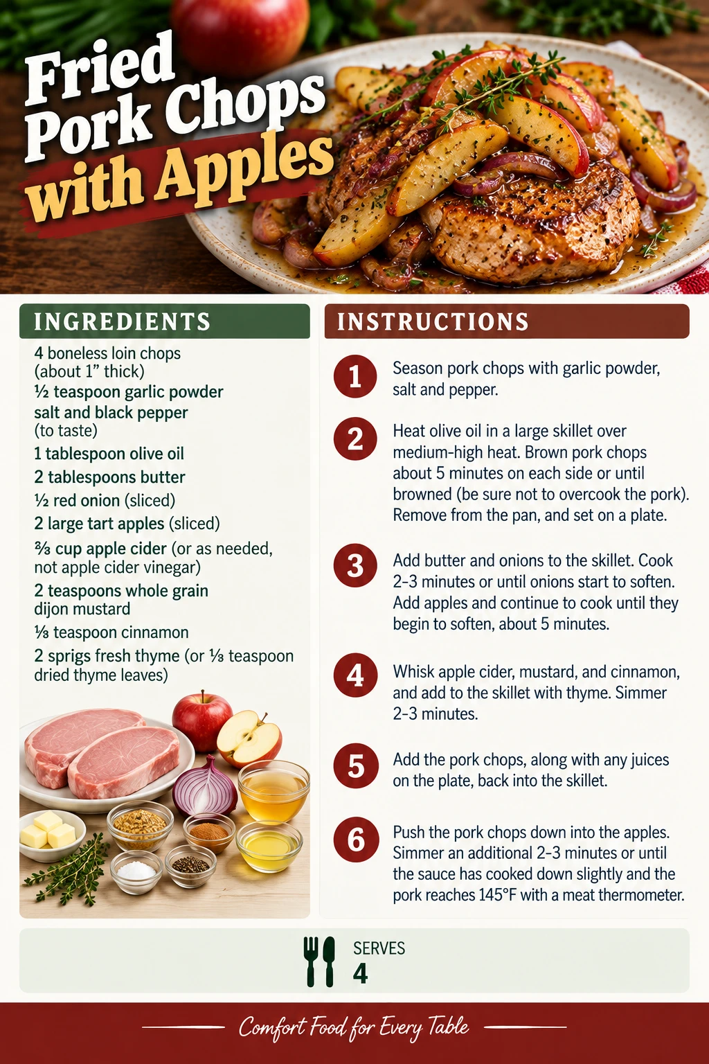 Saved Fried Pork Chops with Apples recipe card; accessible ingredients and instructions are listed above.