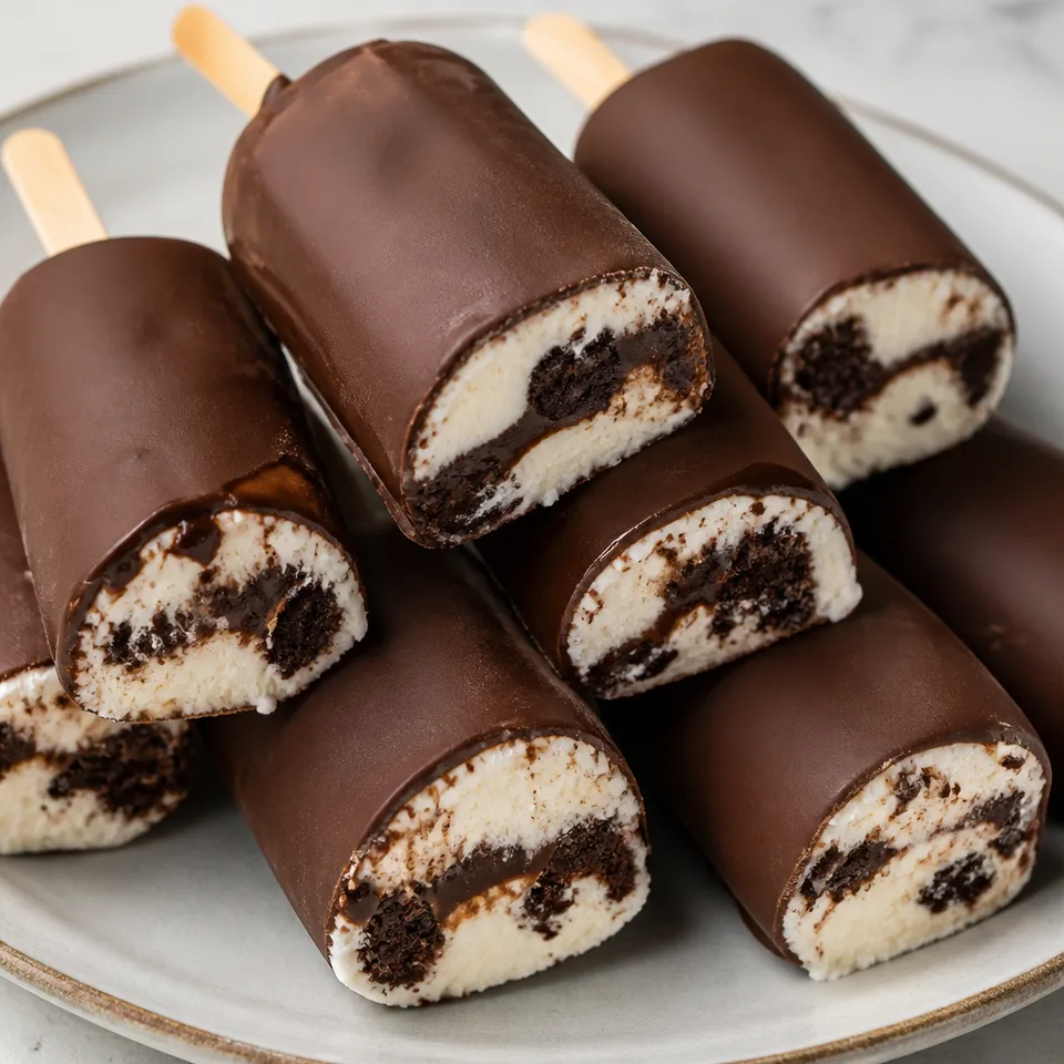 Fudge Brownie Vanilla Ice Cream Popsicles — serving inspiration