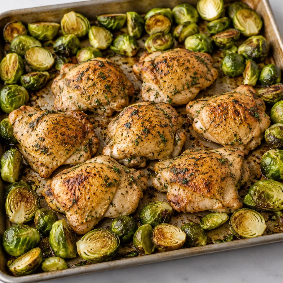 Garlic Dijon Chicken and Brussels Sprouts Recipe — serving inspiration
