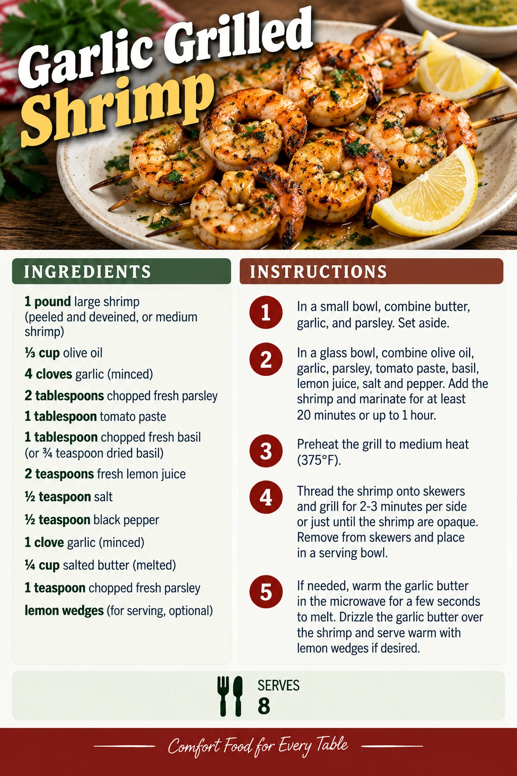 Saved Garlic Grilled Shrimp recipe card; accessible ingredients and instructions are listed above.