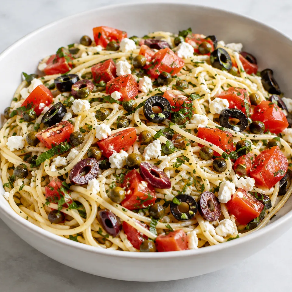 Garlicky Greek Spaghett — serving inspiration