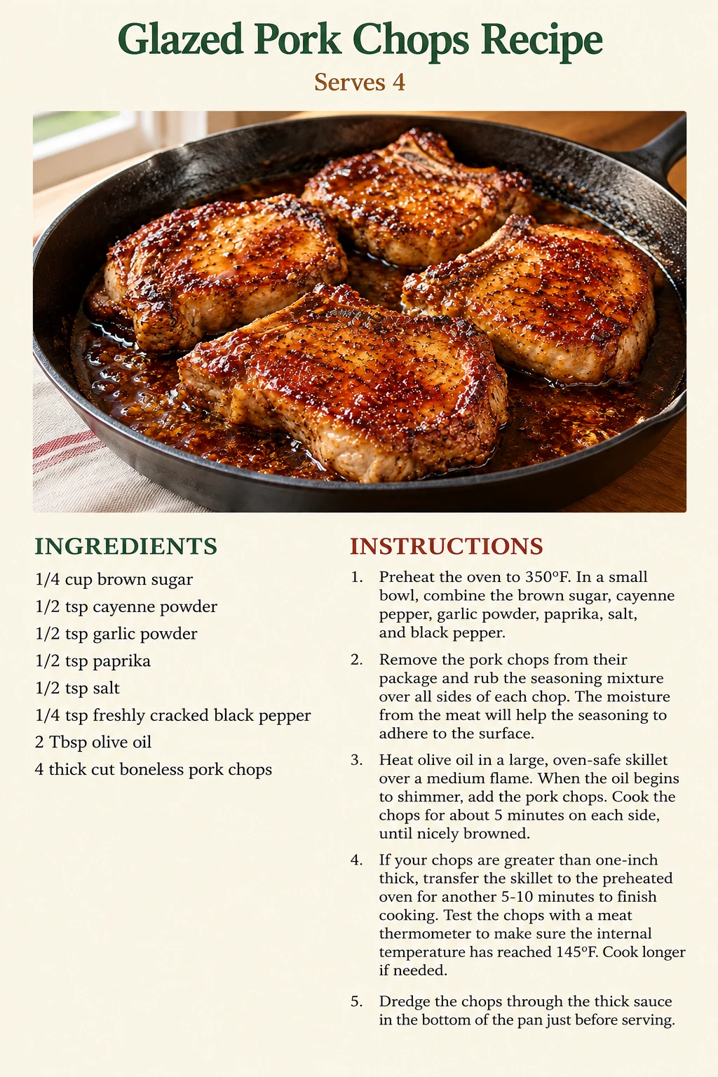 Saved Glazed Pork Chops Recipe recipe card; accessible ingredients and instructions are listed above.